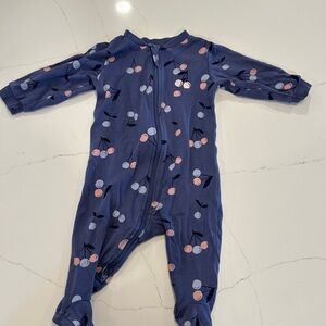 Blue Cherry Print Kids One Piece